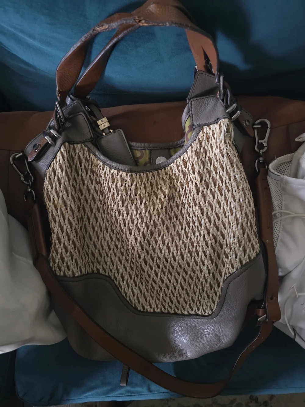 orYANY Brown and Natural Woven Hobo with Dual Straps